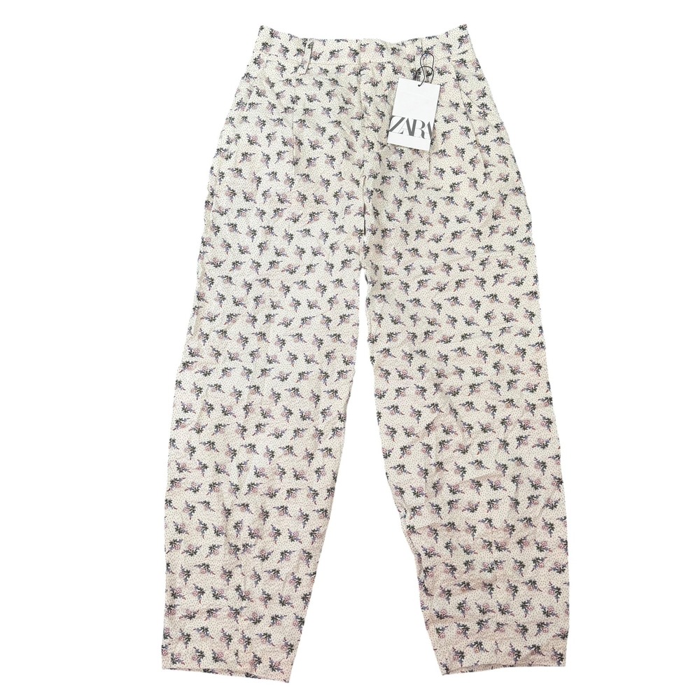 Zara Girls Floral Print Elastic Waist Cotton Pants Size 11-12